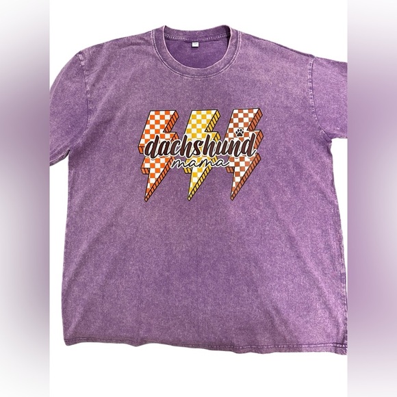 NEW Oversized Stonewashed Dachshund Mama Purple Tee - Picture 1 of 2